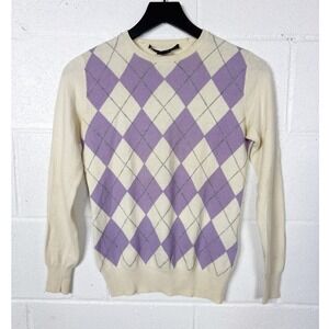 Ralph Lauren Golf Argyle Sweater Women XS Cream Purple Cashmere Blend‎